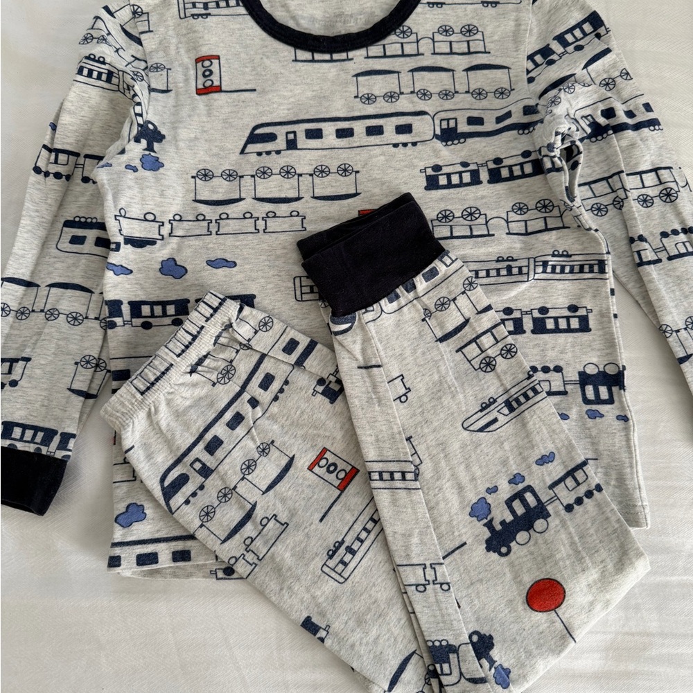 Kids Train Print Pajamas - Gray and Blue (11)
